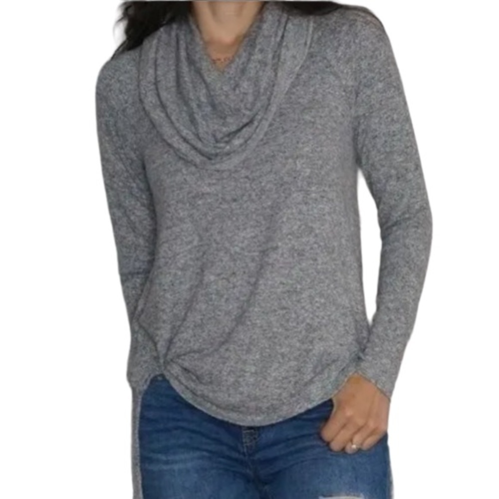 Gibson Gray CowlNneck Lightweight Cozy Sweater Asymmetrical Hem Sz Small